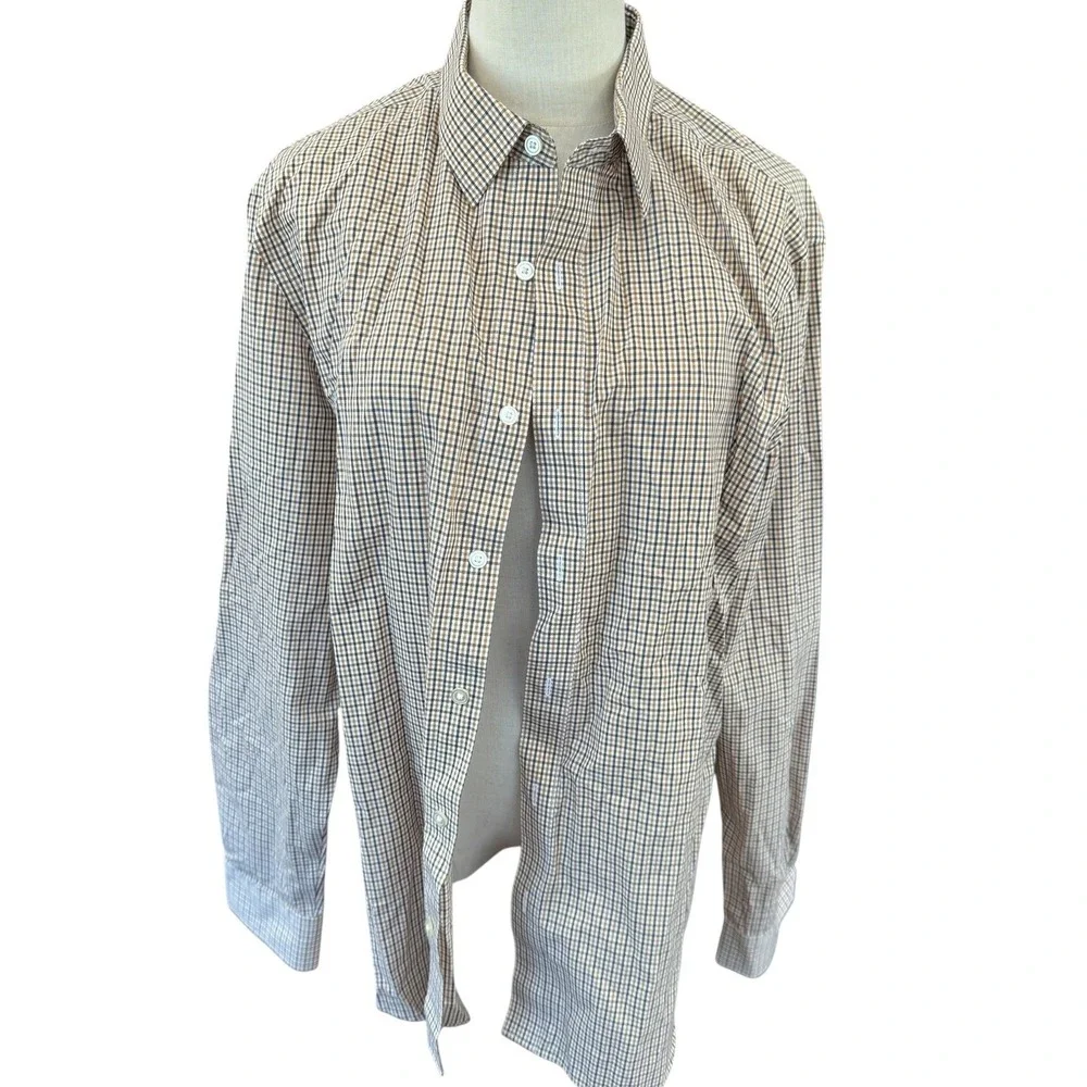 Banana Republic Mens L Non-Iron Untucked Fit Button Down Shirt‎ Brown Gingham